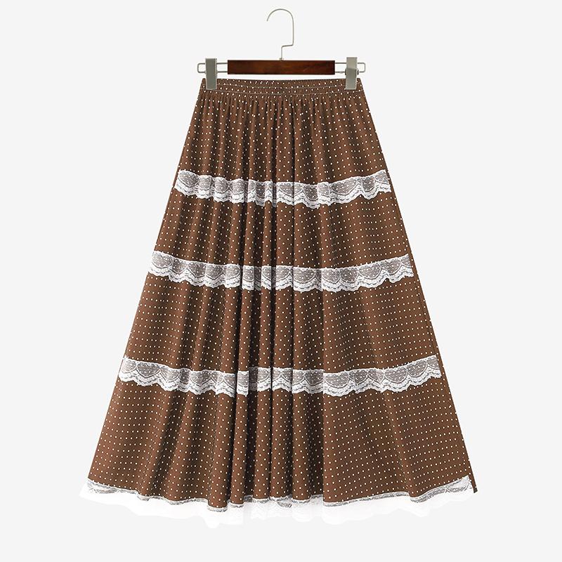 

ZANZEA Женские летние юбки с эластичной талией, свободные, повседневные, с кружевной вставкой, в горошек 4XL коричневый