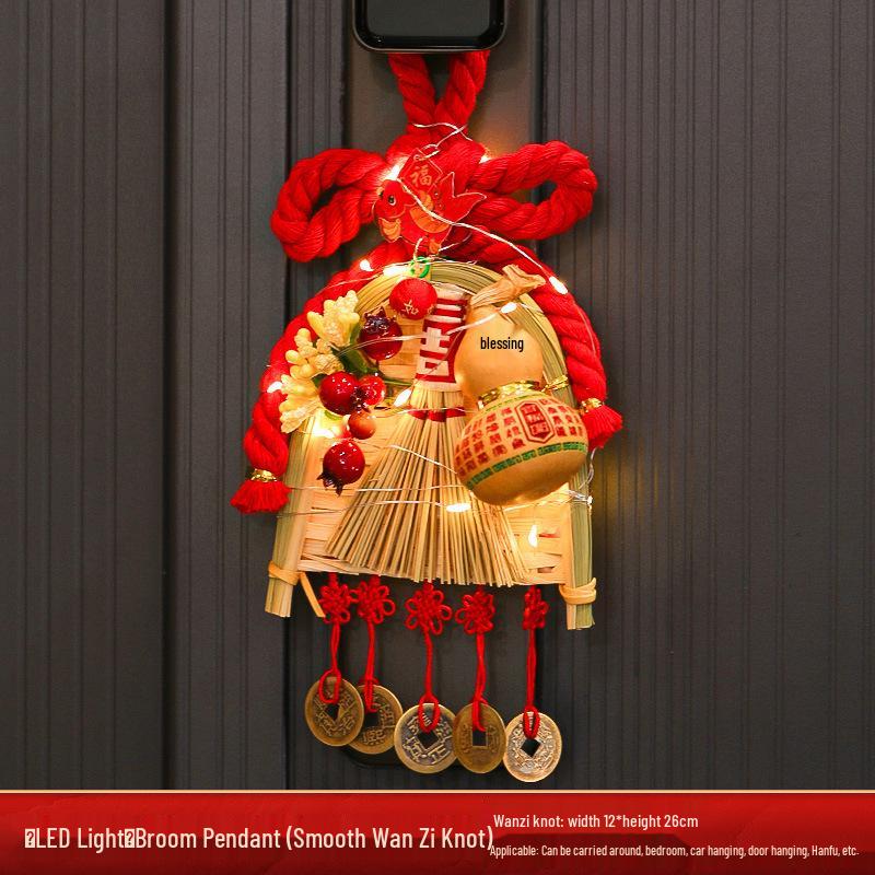 2025 Mid-Autumn Festival Broom Pendant with Wanzi Knot & Gourd Decor for Front Door