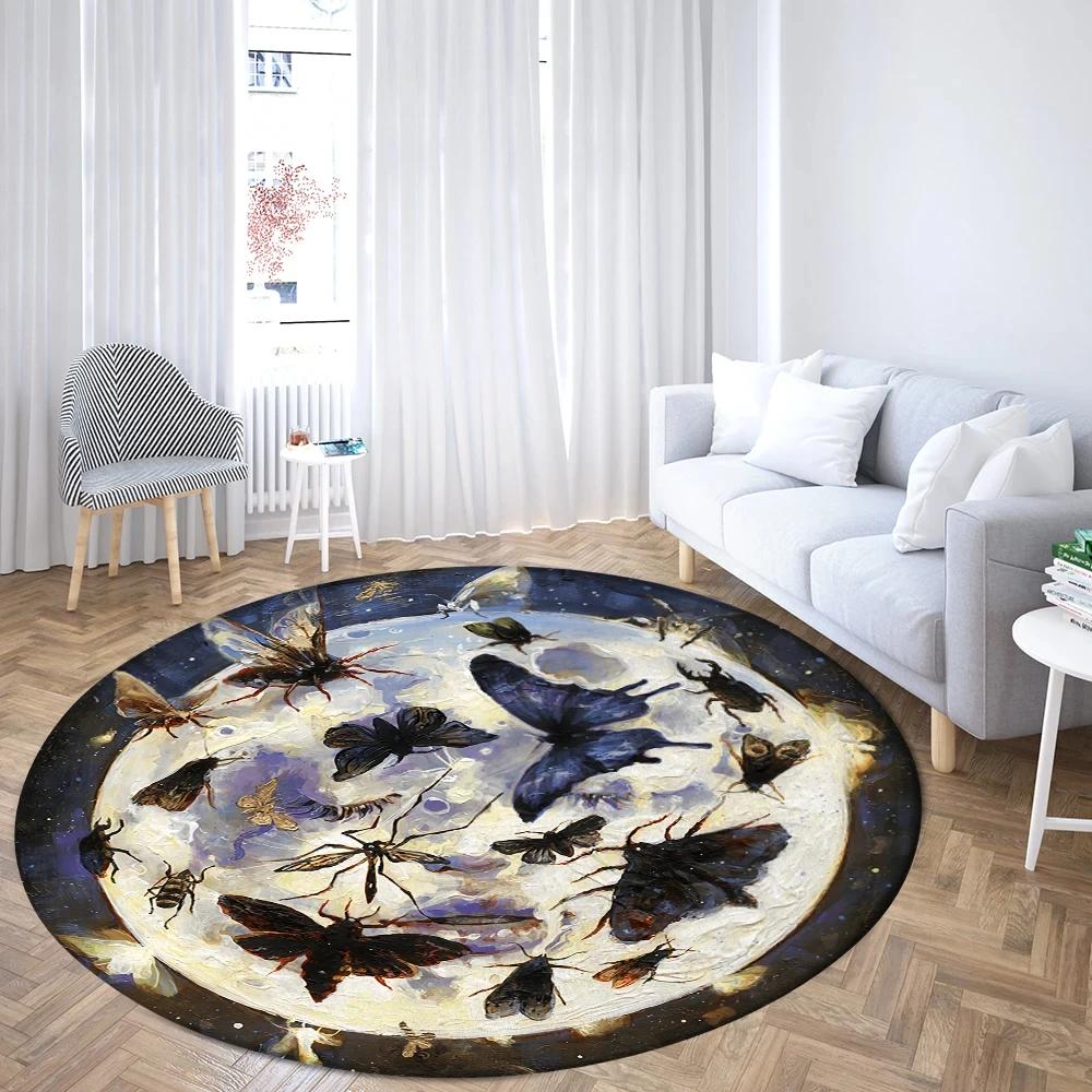 Boho Mushroom Butterfly Round Rug Cartoon Mushrooms Carpet for Living Room Office Bathroom Decor Kawaii Fungus Indoor Floor Mat