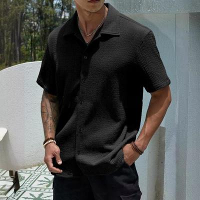 Men Shirt Button-down Turn-down Collar Short Sleeves Mid Cardigan Loose Cardigan Length Casual Daily Wear Office Business Top