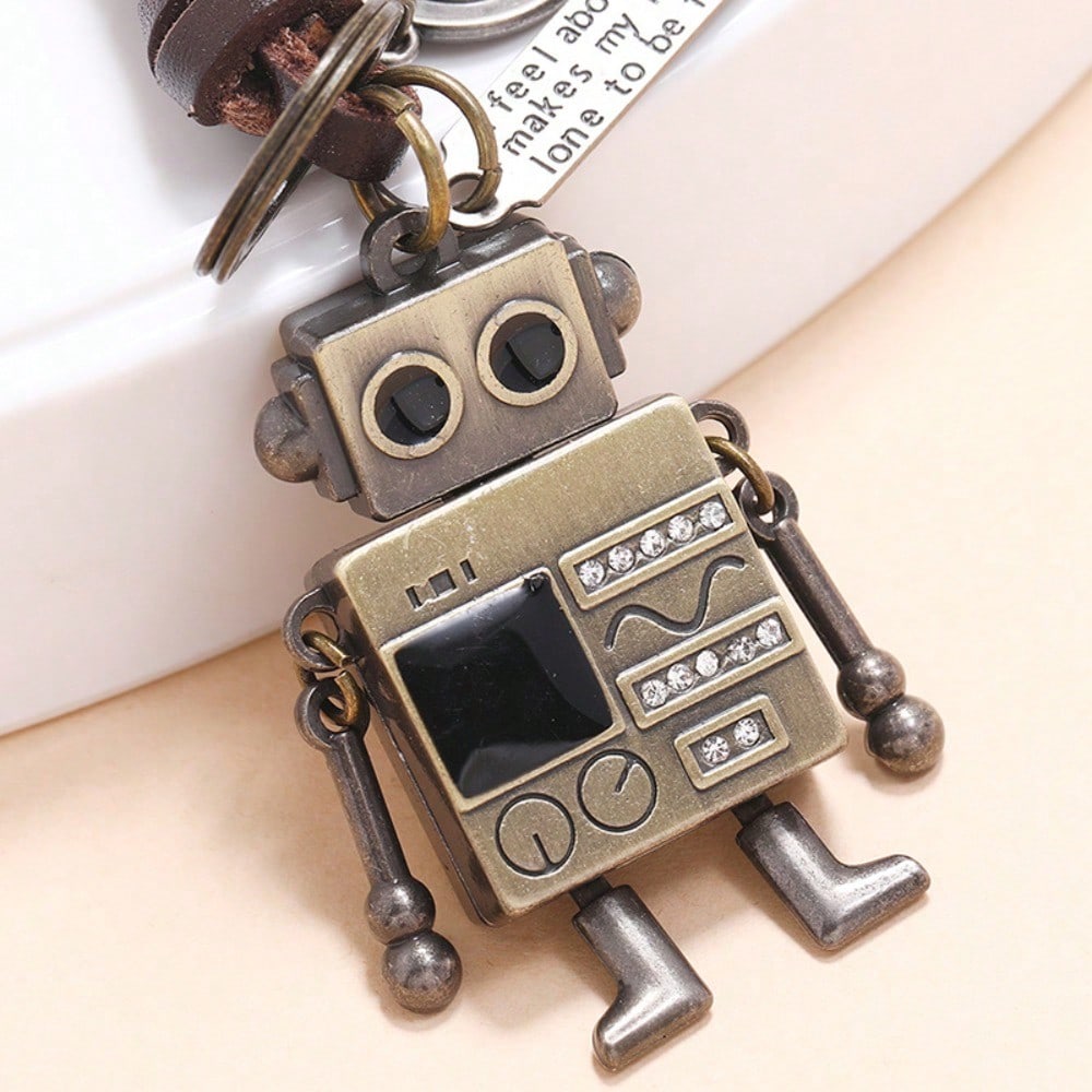 Simple and Personalized Retro Woven Hands and Feet Movable Robot Keychain Creative Girl Bag Pendant