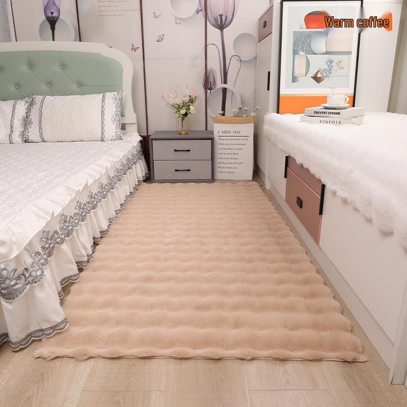 Cream Imitation Rabbit Fur Carpet - Ideal for Bedroom, Cloakroom, Living Room, or Bay Window. Bubble Velvet Plush Mat.
