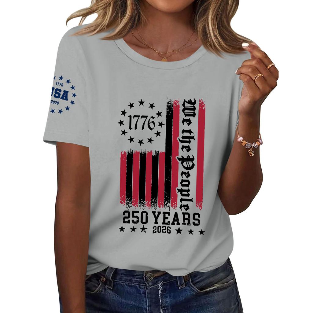 Moda feminina casual estampado manga curta gola redonda pulôver tops