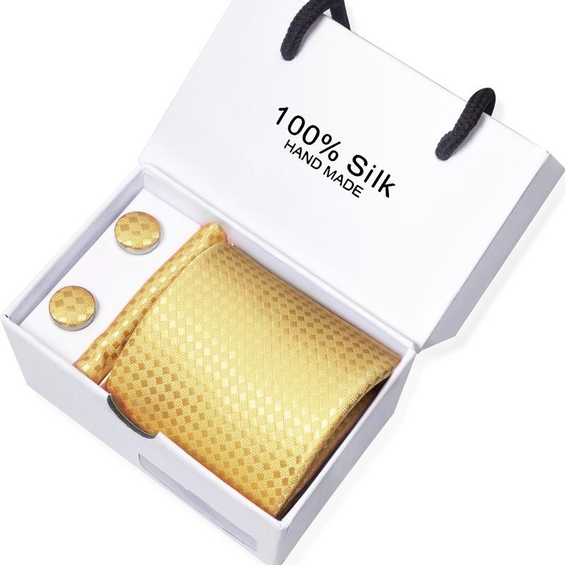 Men'S Business Tie Square Scarf Gift Box Striped Plain Suit Shirt Tie Black Gift Box Set