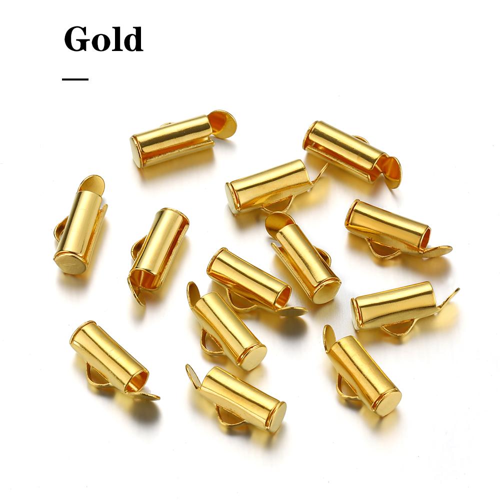 50pcs Fastener Tube Crimp End Caps Slider Clasp Bracelet Buckles for DIY Connectors Loom Jewelry Making Findings Accessories