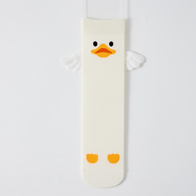 Cute Cartoon Yellow Duck Girls' Mid-length Summer/autumn Sports Odor-proof Sweat-absorbing Anime-style Yellow Long Stockings