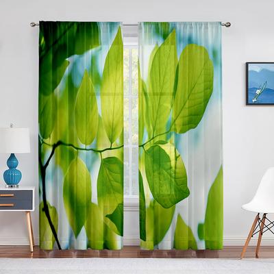 Chiffon-Vorhänge mit grünem Blätter-Baumzweig-Druck für Wohnzimmer, Schlafzimmer, Heimdekoration, Fenster, Voiles, Tüllvorhang