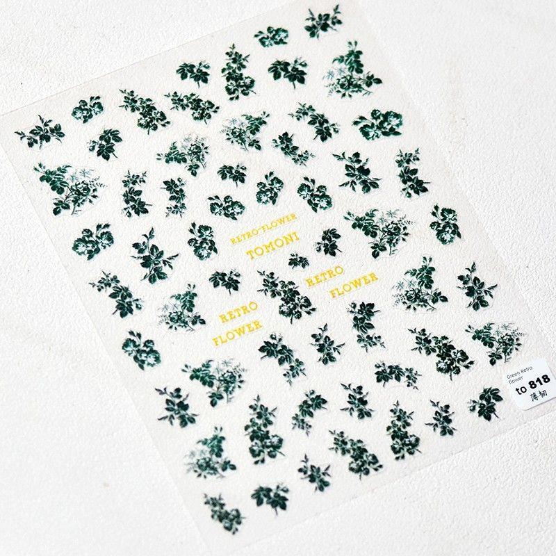 

Tomoni Color Retro Flower Nail Sticker Thin Tough Japanese Style Dark Dried Flower Adhesive Backing Stickers 5D Nail Sticker Green Retro Flower 818((Thin and tough))
