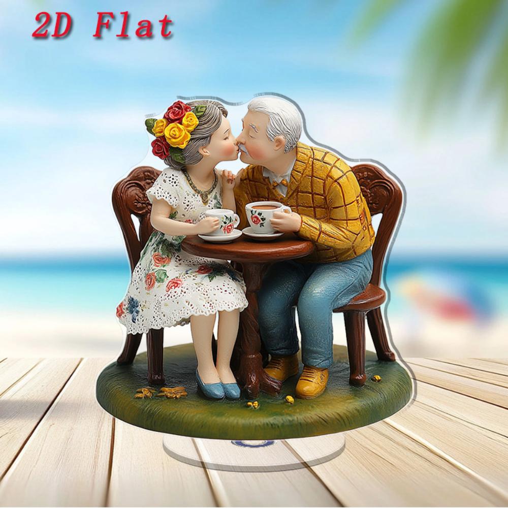 2D Flaches Romantisches Älteres Paar Schreibtischornament, Innen-Außen-Dekoration, Für Hochzeitsjubiläum Valentinsgeschenk, Vintage Acrylfigur