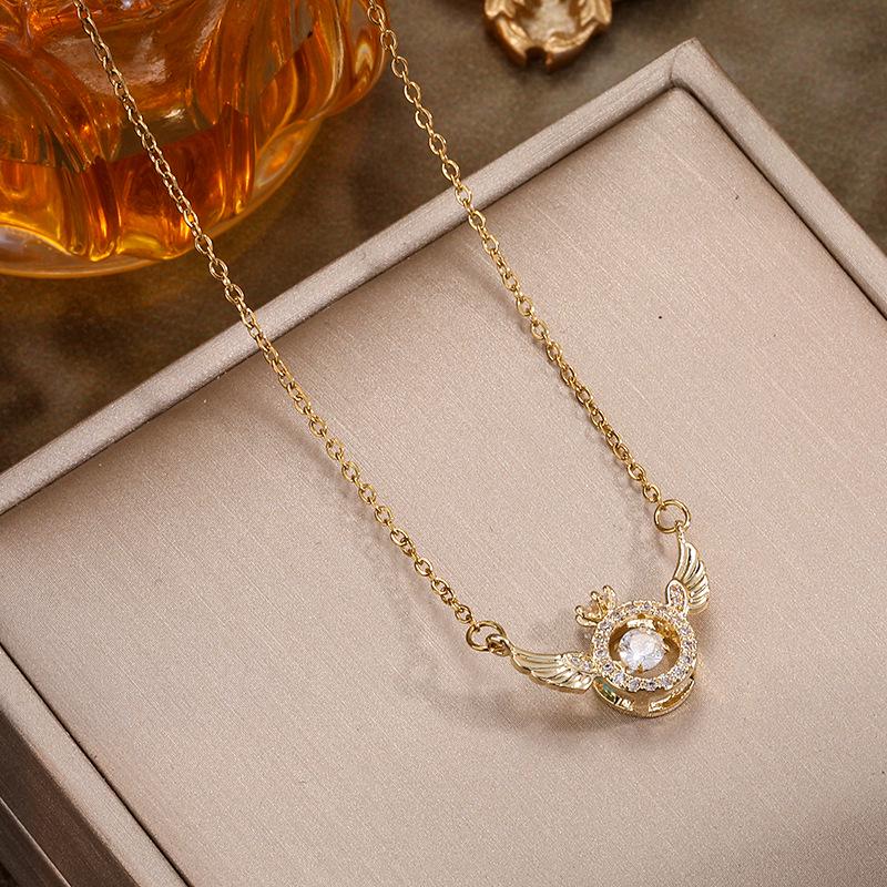 Titanium Steel Zirconia Angel Wings Necklace for Women - Light Luxury and Versatile Clavicle Chain