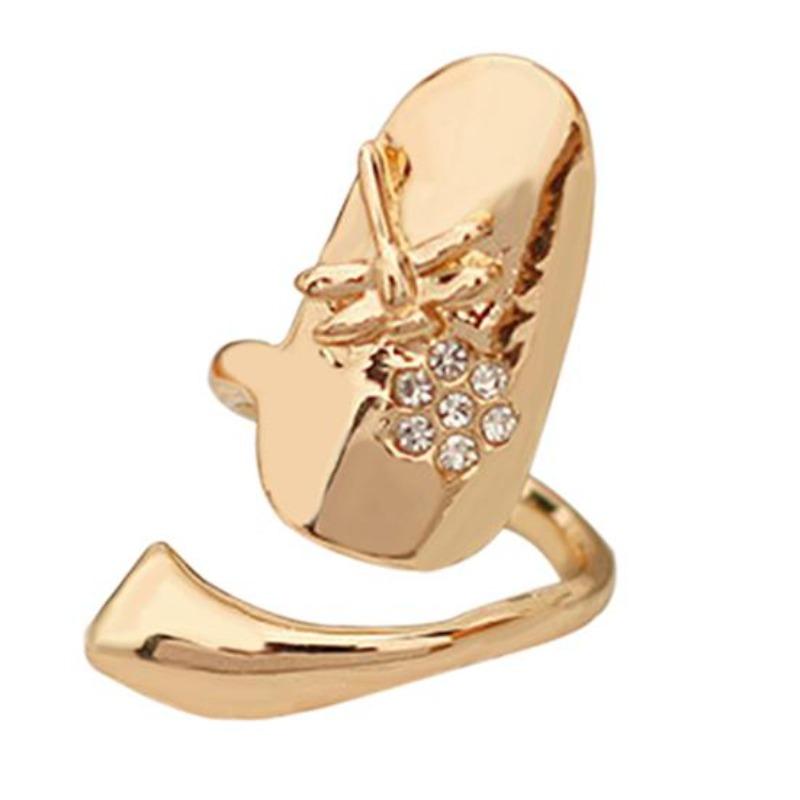 Кольцо для ногтей на пальце, открытый защитный узор в виде стрекозы золотистый