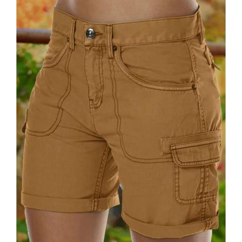 Women'S Cargo Shorts Loose Solid Color Mini Pant Summer Beach Shorts Buttons Short  Pants Trousers