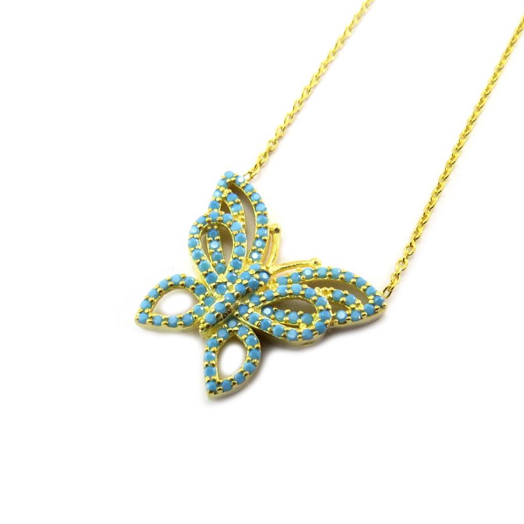 Les Trésors De Lily [P2435] - Silver Necklace 'Papillon Lumière' Turquoise Gold