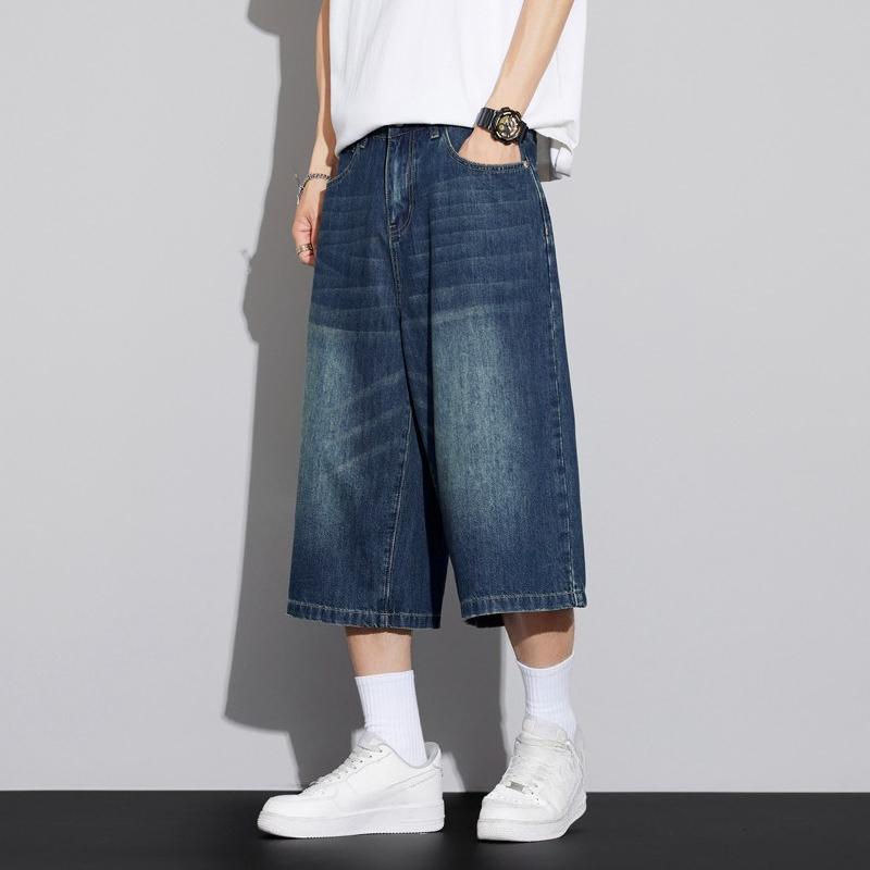 Herren-Denim-Shorts von Seven-Five (nicht elastisch), lockere Passform, weites Bein, vielseitig, schlichter Stil, lässige Shorts