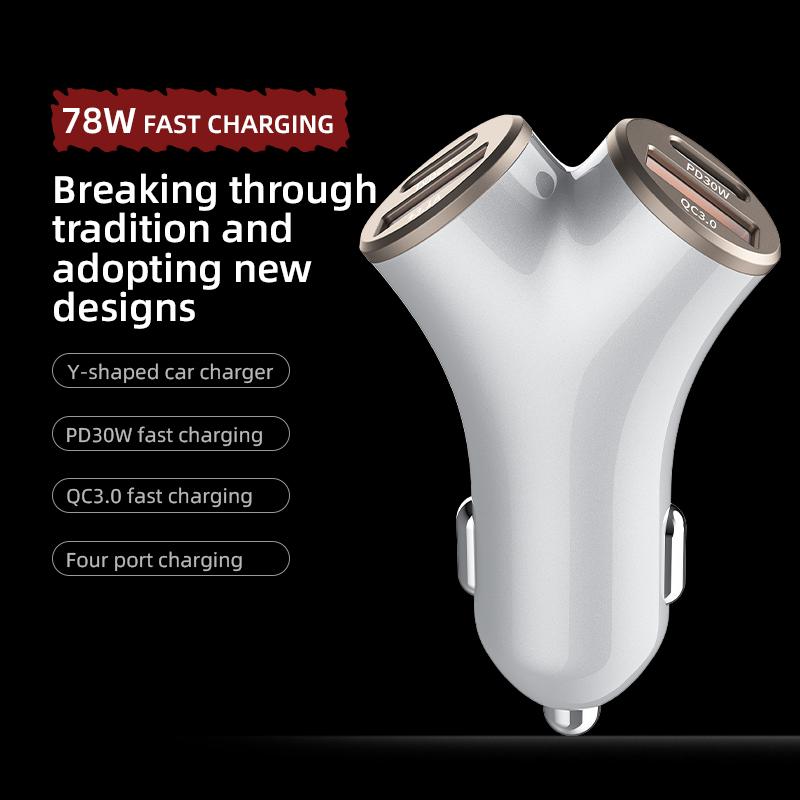 Fast Charger 4 Ports PD USB 240W Super Car Charger Phone Type-C Adapter Quick Charging in Car for iPhone 14 15 Pro/Max Samsung