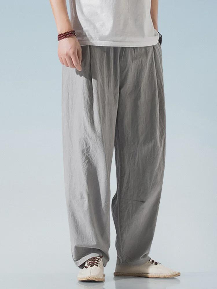 Men's Summer Thin Cotton & Linen Loose Harem Pants - Solid Color Retro Bloomers