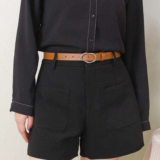 Imitation Leather Women Belt Versatile Solid Color Design Irregular Oval Buckle Pin Waistband Dress Shirt Top Waist Belt