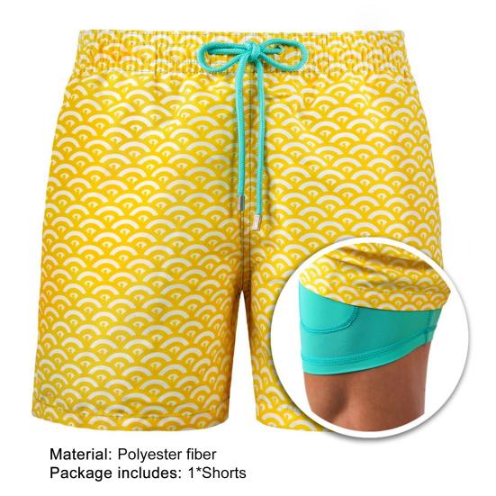 Wide Leg Double Layer Men Shorts All-matched Drawstring Elastic Waist Swim Trunks Beachwear