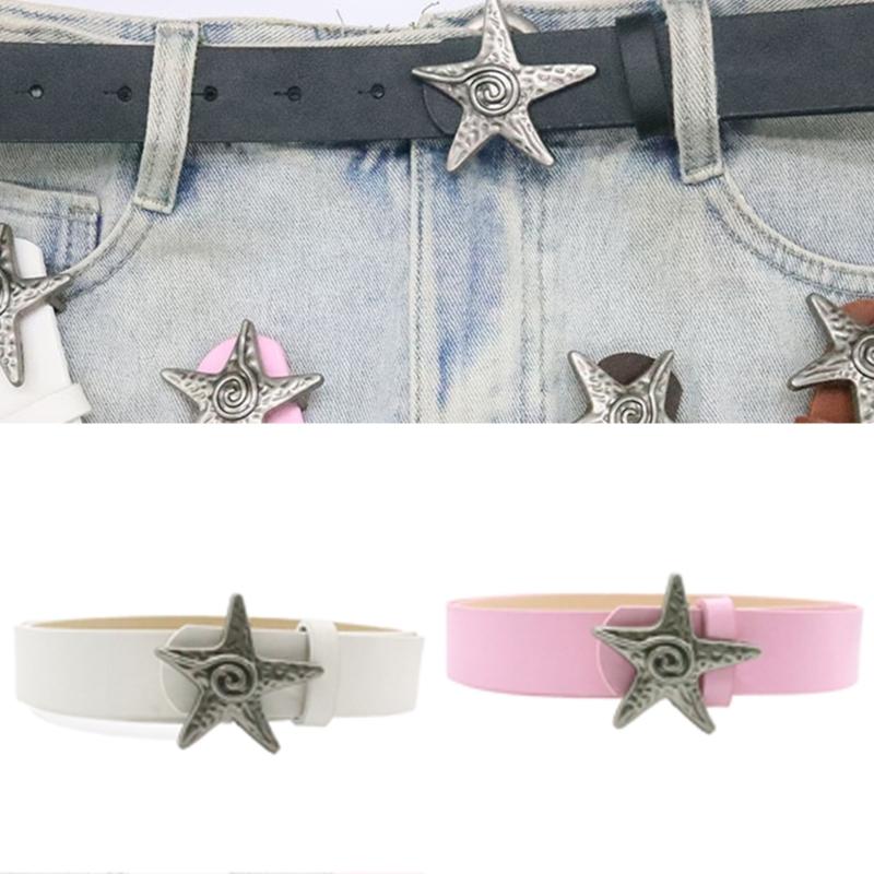 Youth Adult Belt Fashionable Star Conch Buckles Waist Belt Workwear Belt for Everyday Wear