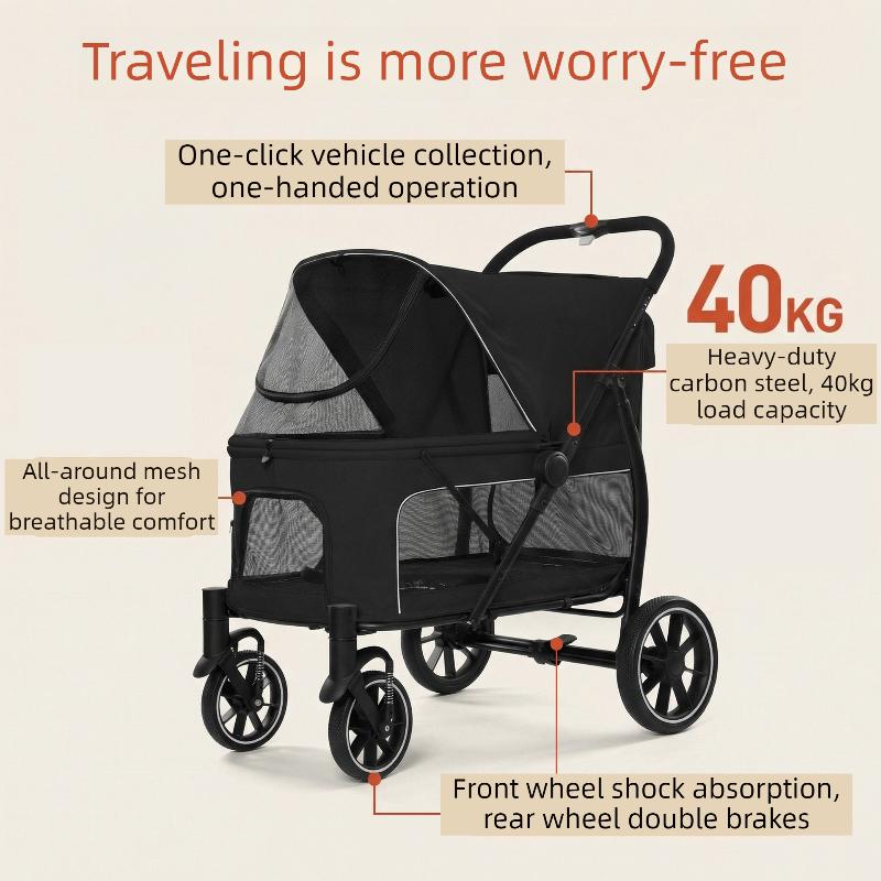 40KG Large Pet Strollers Cats Dogs Wheel Folding Dogcart Luxury Outdoor Transport Dog Strollers Pet Carrier Trolley Supplies