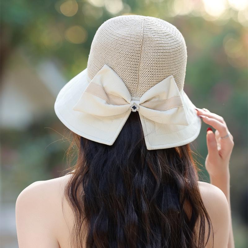 Spring and Summer New Hat Women's Sunshade Sunscreen Large Brim Sun Hat Summer Outdoor Bow Bucket Hat