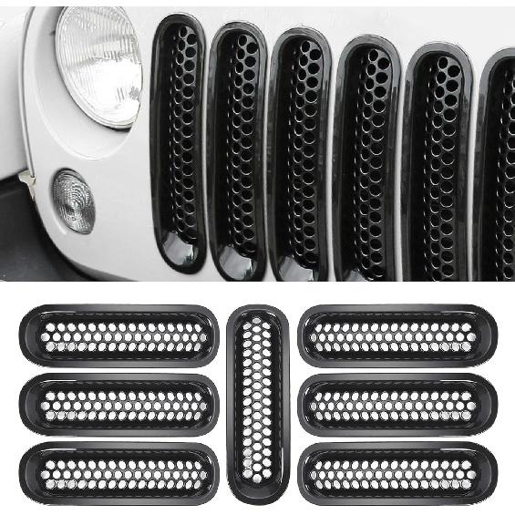 

RT-TCZ Upgrade Version Clip-on Grille Front Mesh Grille Inserts Compatible with Jeep Wrangler JK JKU 2007-2015 (Matte Black) JK-black