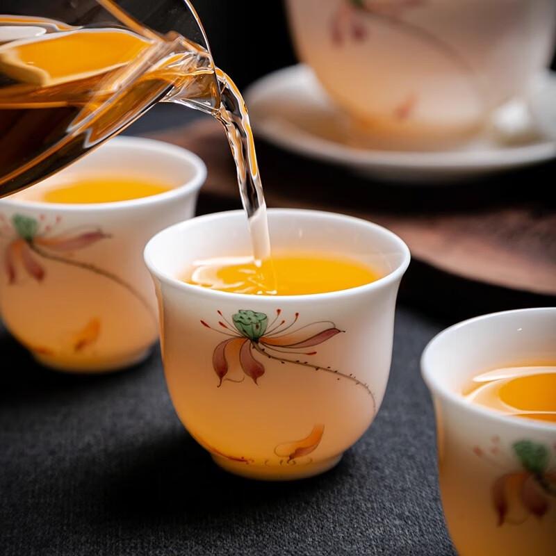Elegant Hand-Painted Lotus Porcelain Gaiwan Tea Set