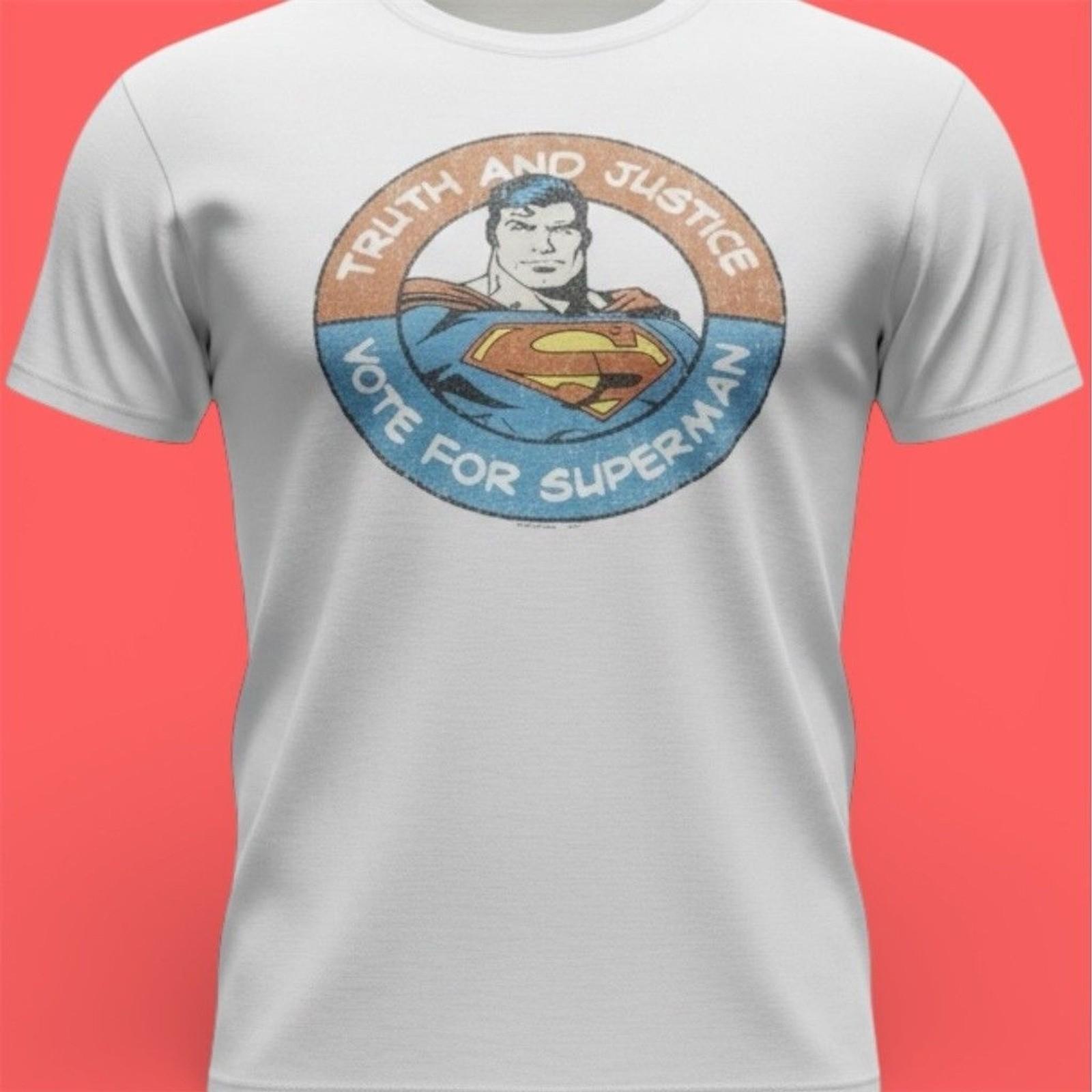 DC Comics Superman Vote for Superman Graphic T-Shirt – Funny Election Superhero 4XL