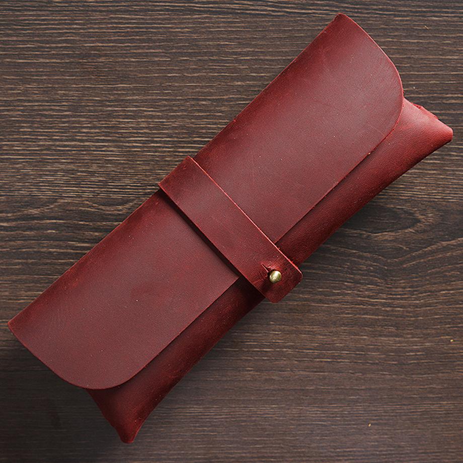 Vintage Cowhide Leather Pencil Case Simple School Students Stationary Case Large Capacity Men's Gift Pens Bag Great As a Gift