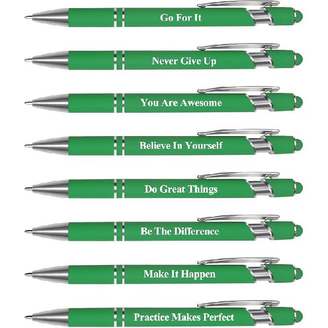 ELANE 8 Pcs Personalized Ball Point Pens with Stylus Tips Ballpoint Smooth Writing Pens,1.0 Mm 2-in-1 Stylus Pens for Touch Screens Pirational Gifts