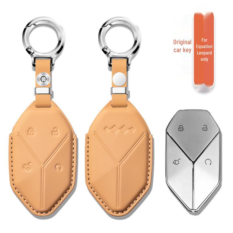Leopard 5 Leather Key Holder & Case with Titanium Protective Shell - High-Grade Cowhide, Leopard 8 Design.