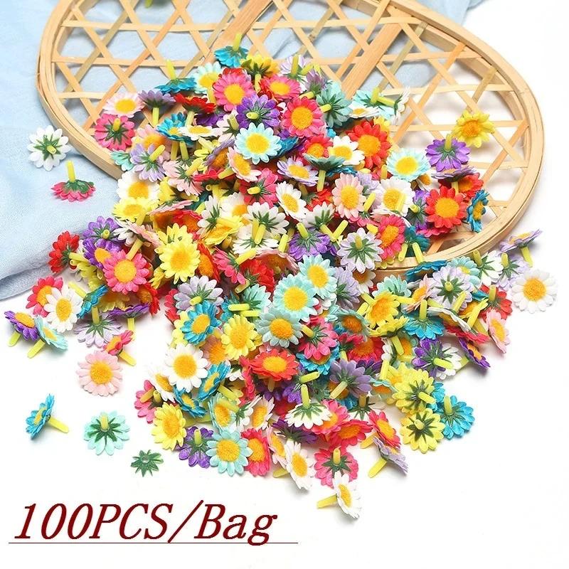 

100 Pcs/Bag Simulated Chrysanthemum DIY Sun Flower Head Home Party Decoration Arch Door Road Flower Wreath Headpiece Wholesale