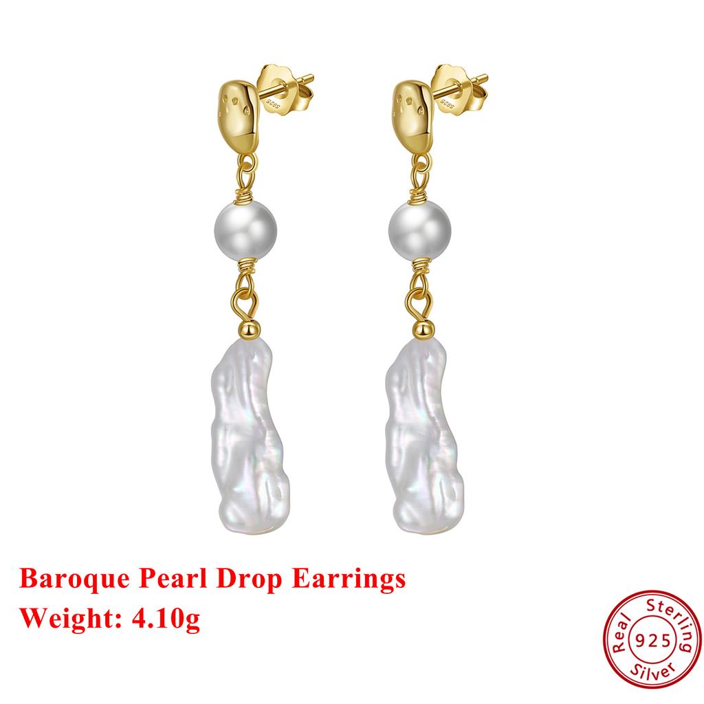 Effie Queen 925 Pure Silver 14k Gold Baroque Shaped Zirconia Drop Earrings Timeless Jewelry for Women Banquet Party Gift GPE18