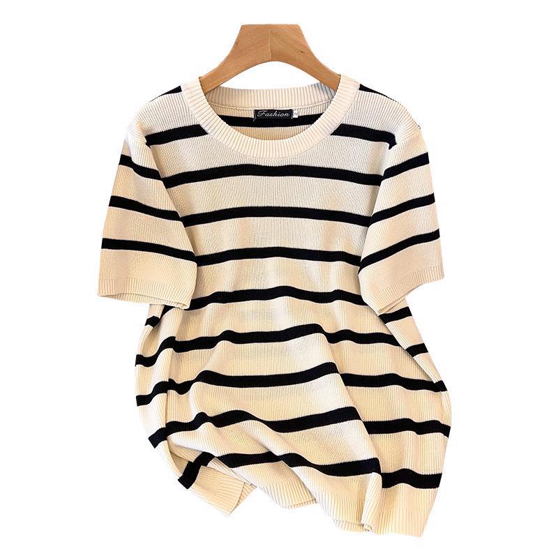 Plus Size Women's Summer Ice Silk Knit Slimming Short Sleeve Top