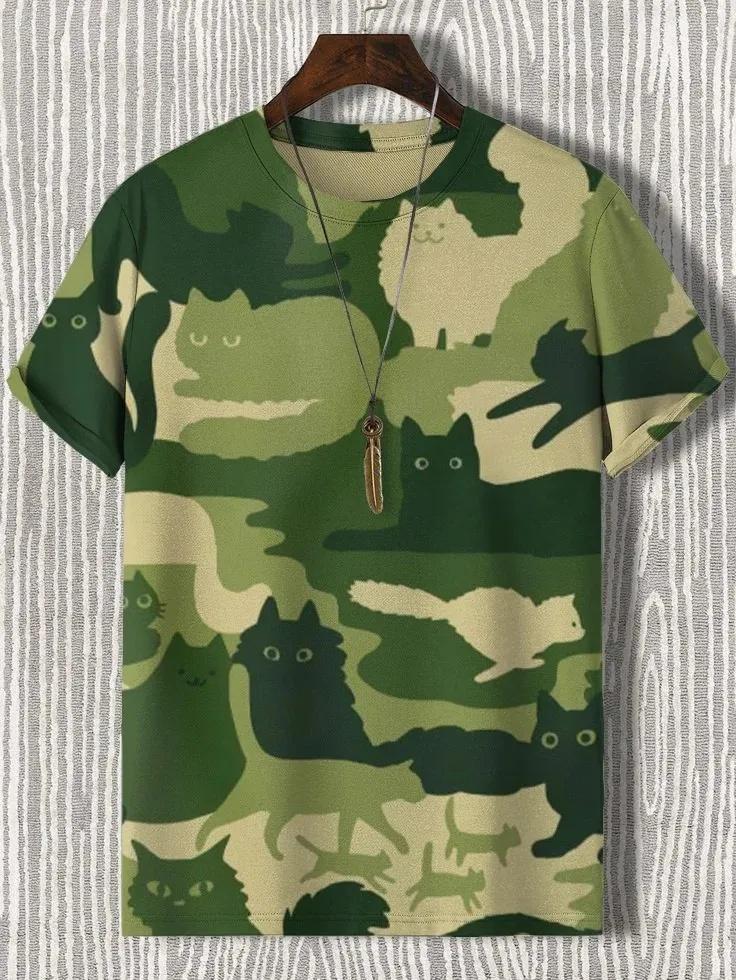 2025 Men's Funny Animal Print T Shirts Short Sleeve 3D Print Tees Crew Neck Summer Casual Tops Clothing Apparel