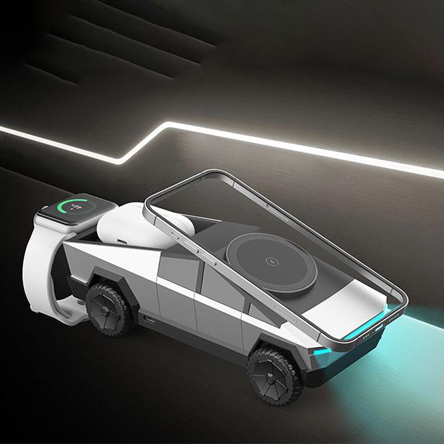 Qi2 Cyberpunk Pickup Truck Wireless Charger: 15W Fast Magnetic Charging for Phones