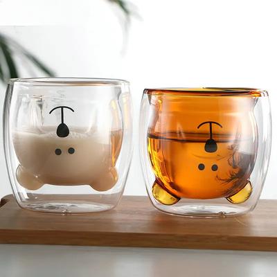 250ml Double Wall Glass Coffee Cup Cute Animal Beer Mug  Wine Glass Mug Lovers Family Milk Juice Water for Drinking Drinkware