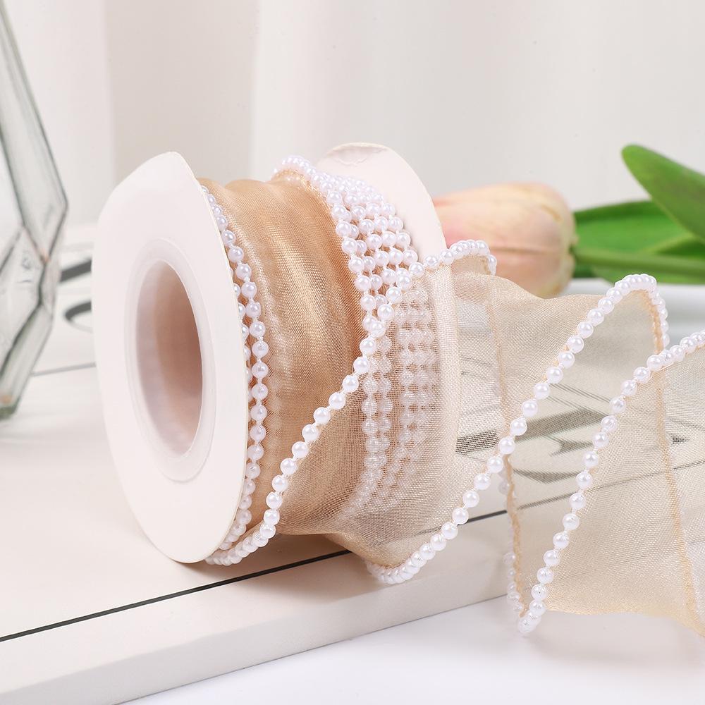 4cm Pearl Fishtail Silk Ribbon for Bouquet & Cake Decoration