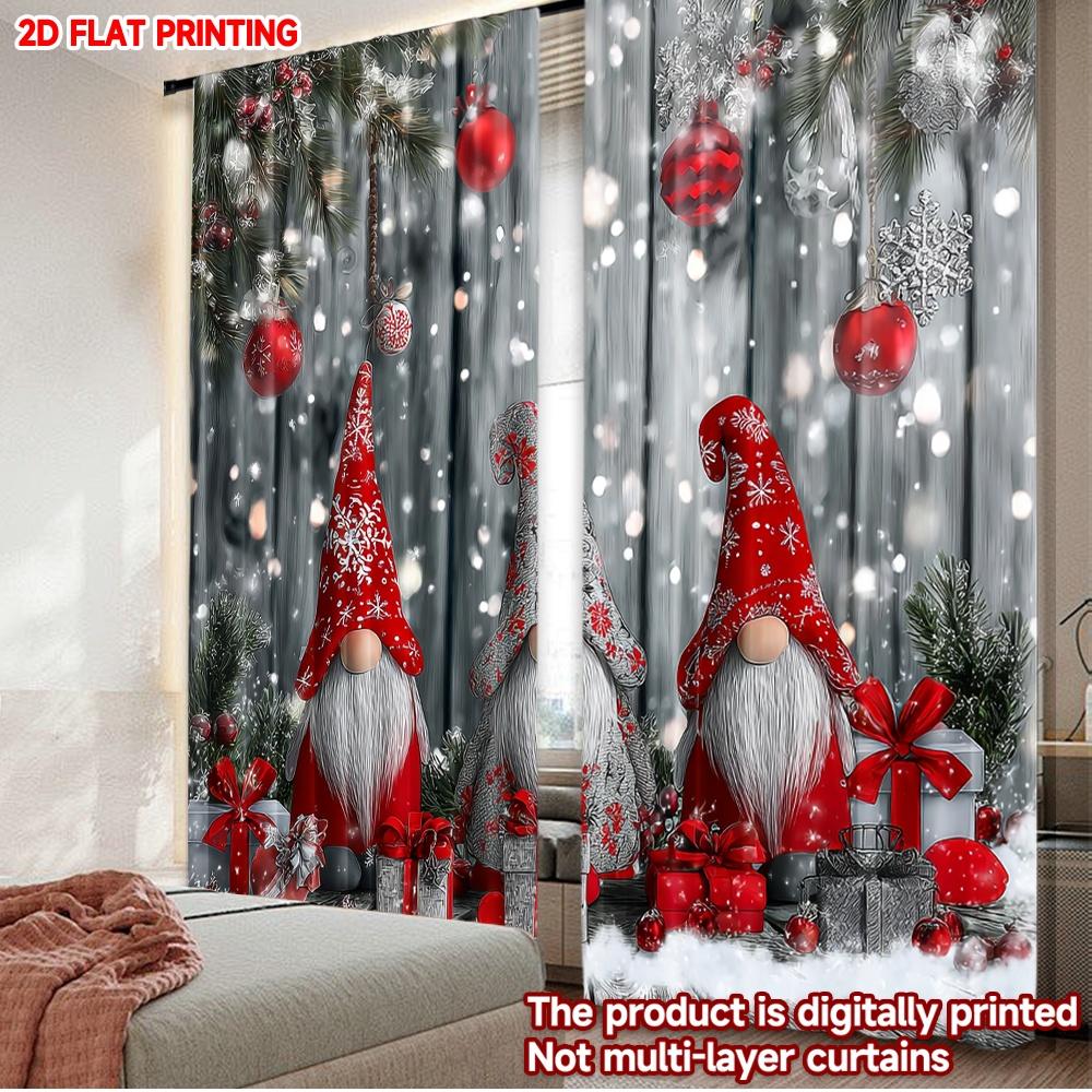 

2D flat printing 2pcs Curtain Christmas Gnomes Snowy Wood Scene Digital Printed Polyester Drapes Family Party for Indoor 100*130 HOOK 1pcs