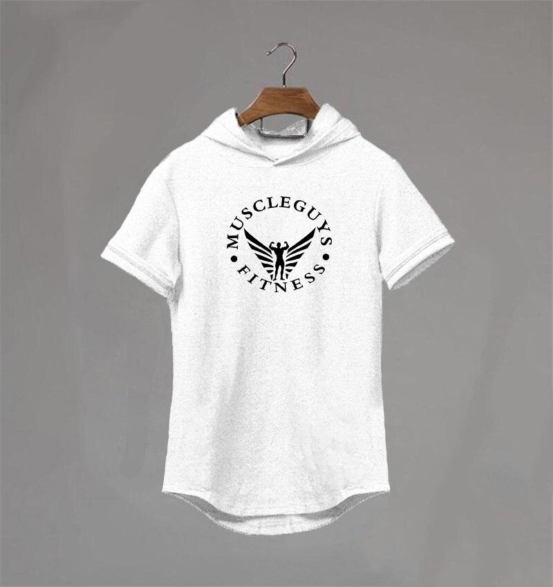 Muscleguys Sports Hooded T-Shirt Summer New Men's Short-sleeved T-shirt Cotton Trend Bodybuilding Fitness Hooded Half-sleeve Sweater