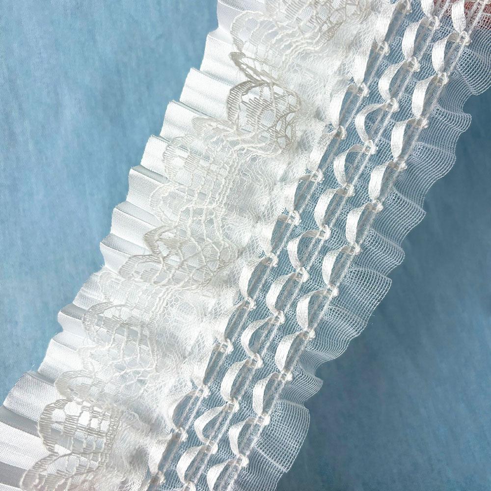 8cm Wide White Pleated Chiffon Fold Lace Embroidered Ribbons Trim For Sewing Diy Crafts Curtains Garment Dress Hem Decoration