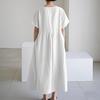 Summer Cotton Linen Dress for Women Short Sleeve Crew Neck A-linen Swing Dress Casual Loose Flowy Beach Sundress with Pockets