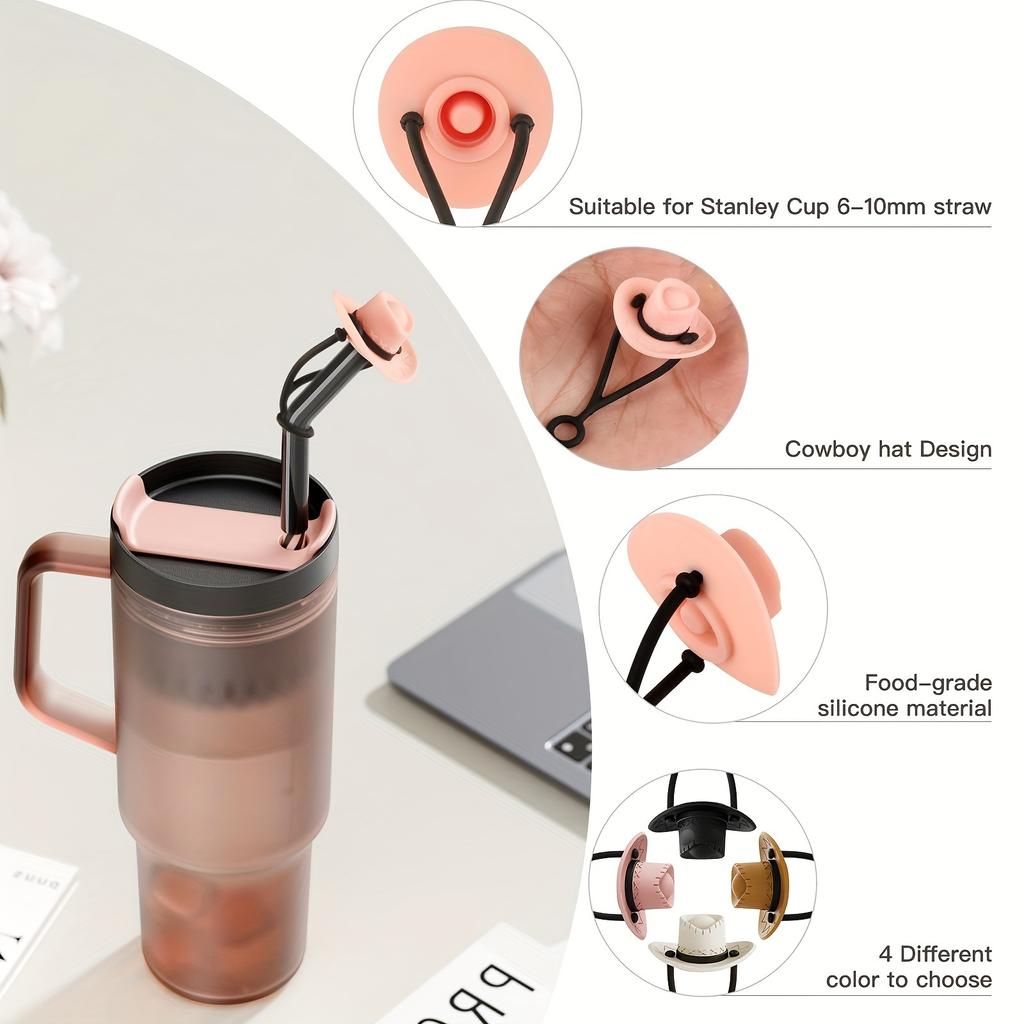 4-piece/set Silicone Cowboy Hat Straw Cover Cute and Fun Insulated Cup Straw Cover Easy To Clean, Durable and Reusable