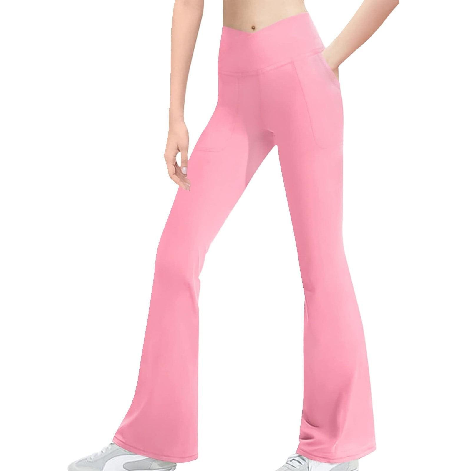 

Девушки однотонные бесшовные повседневные расклешенные брюки с высокой талией и подъемом бедер телесного цвета, облегающие дышащие спортивные брюки 90 розовый