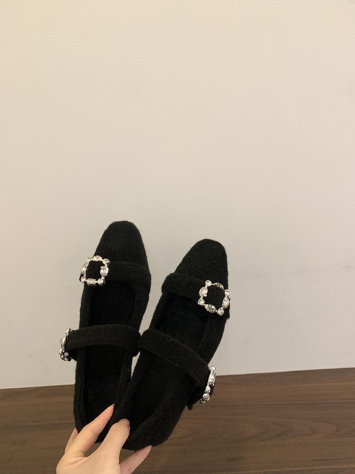 Inner heightening rhinestone fleece single shoes women s winter Mary Jane fluffy shoes gray cotton shoes 35