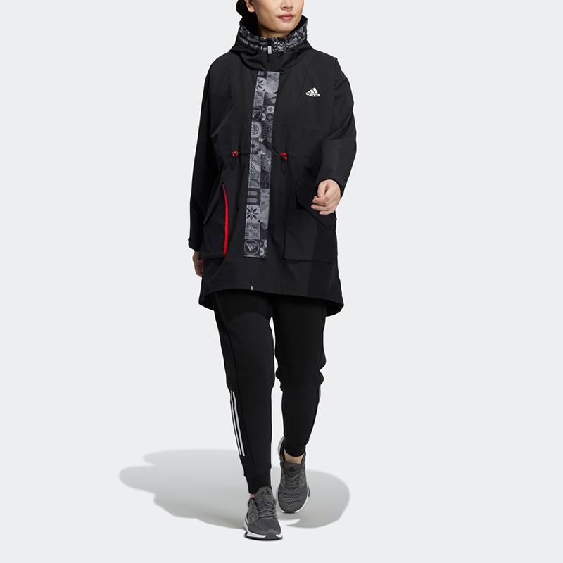 Adidas Cny Tiger Year Limited Edition Fleece-Lined Mid-Length Woven Hooded Jacket Women Outerwear Black HC2792