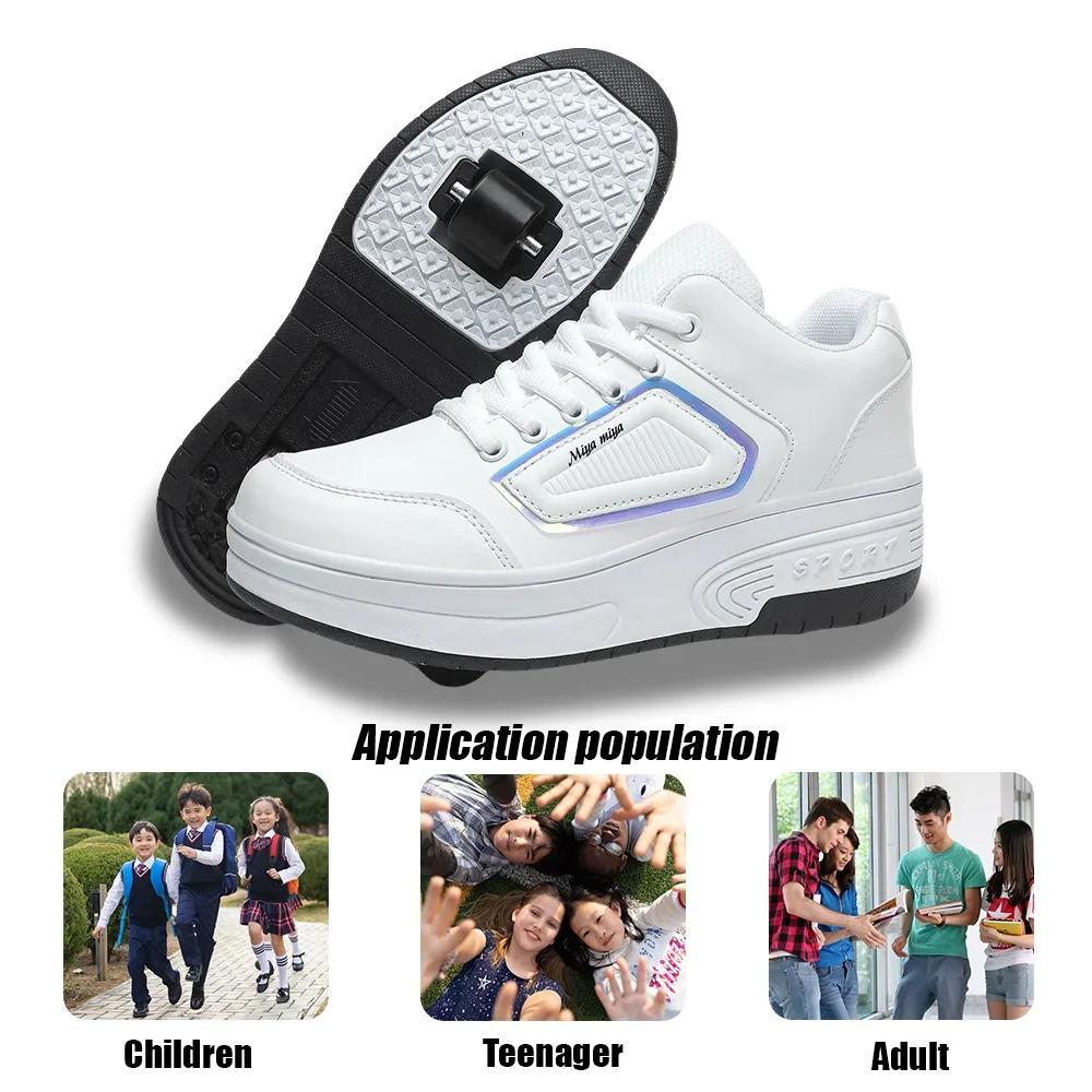 Children's Parkour Roller Skate Deformation Shoes with 2 Wheels Kids Adults Unisex Walking Running Casual Sneakers Gift for Kids
