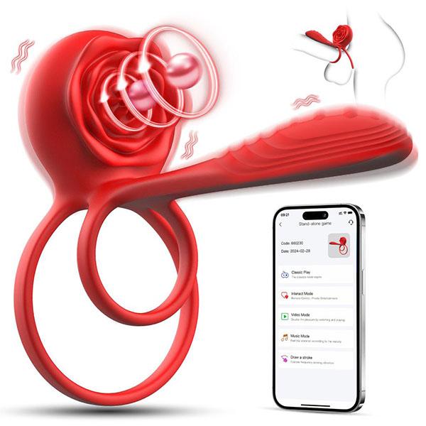 Rose Cock Ring Vibrator Penis Sleeve Sucking Stimulator APP Remote Control,G Spot Clitoral Vibrator Adult Erotic Products