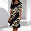 Women's Classic Leopard Print Short Sleeve Round Neck Midi Dress Loose Casual A Line Daily Wear Dress