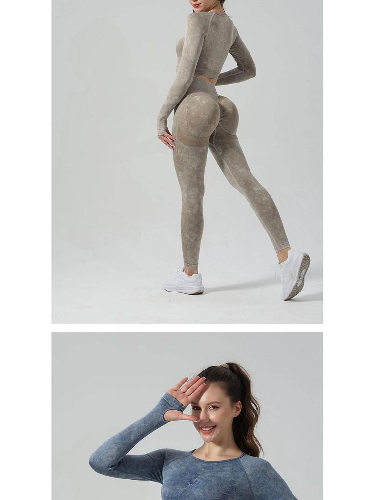 Zestaw do jogi dla kobiet z wysokim stanem: Spodnie podnoszące biodra i top z długim rękawem